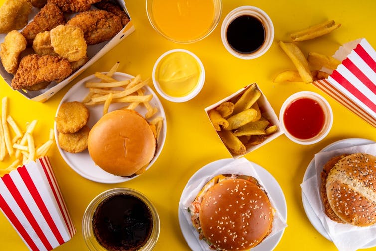 A table full of fast food.