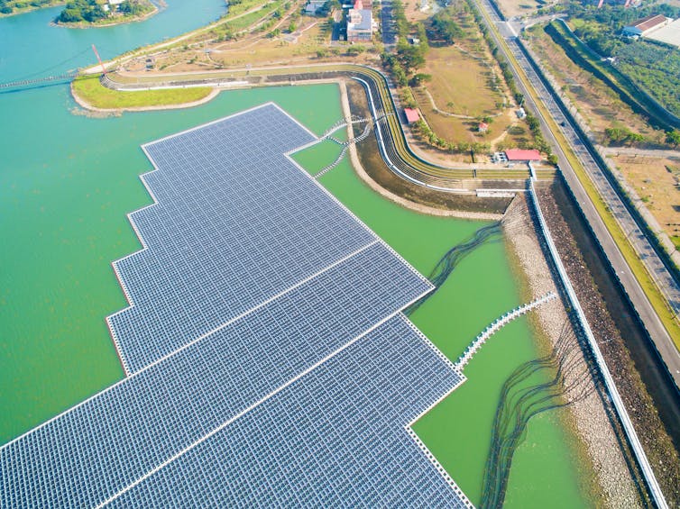 solar panels on lake surface