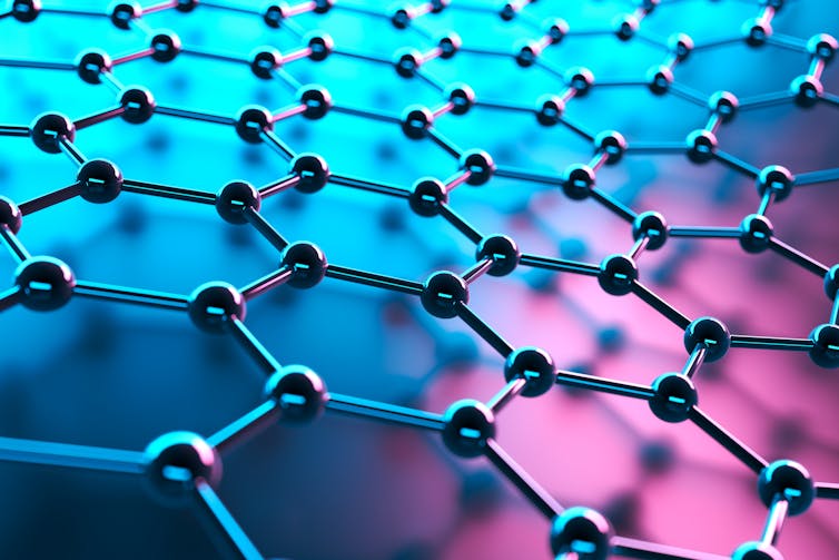 A digital drawing depicting graphene's atomic structure.