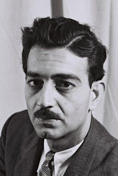 A young middle-eastern man with a moustache and thick black wavy hair.