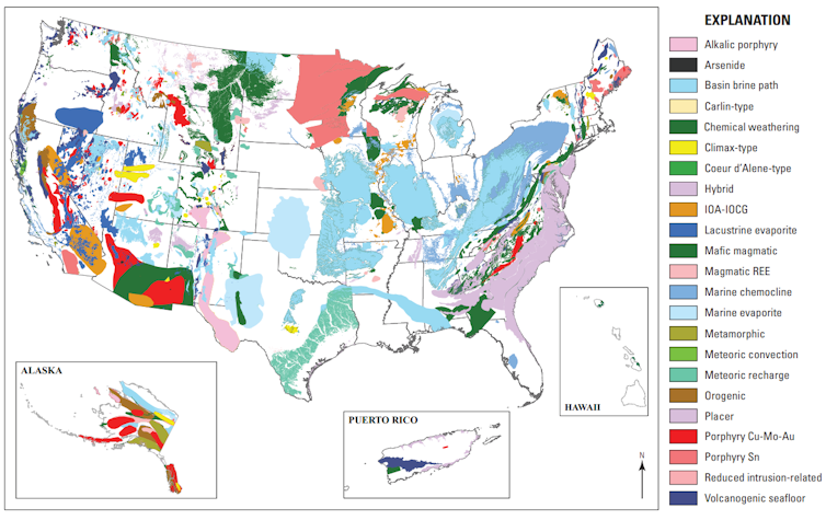 Map shows large areas with potential for critical minerals