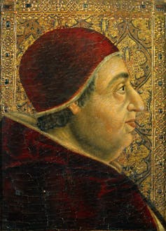 An old profile portrait of a man in a cardinal's cassock