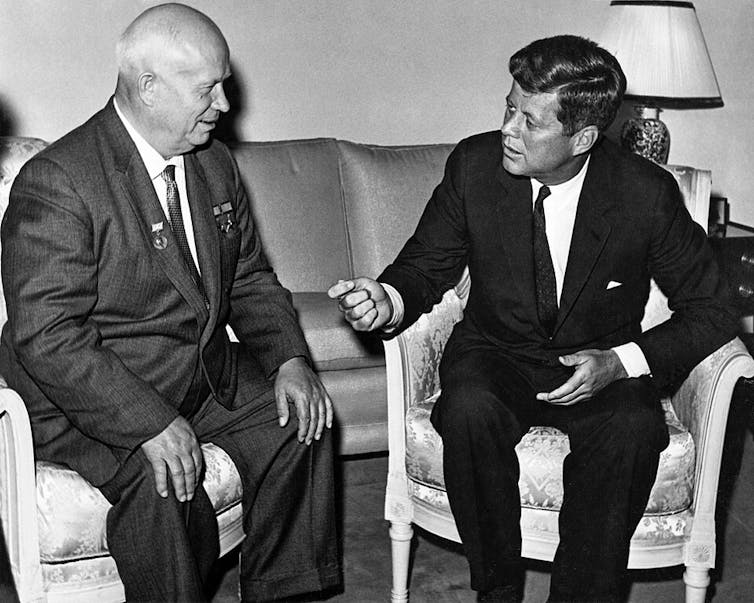 Soviet leader Nikita Krushchev meeting US president John F Kennedy at the Vienna summit in 1961.