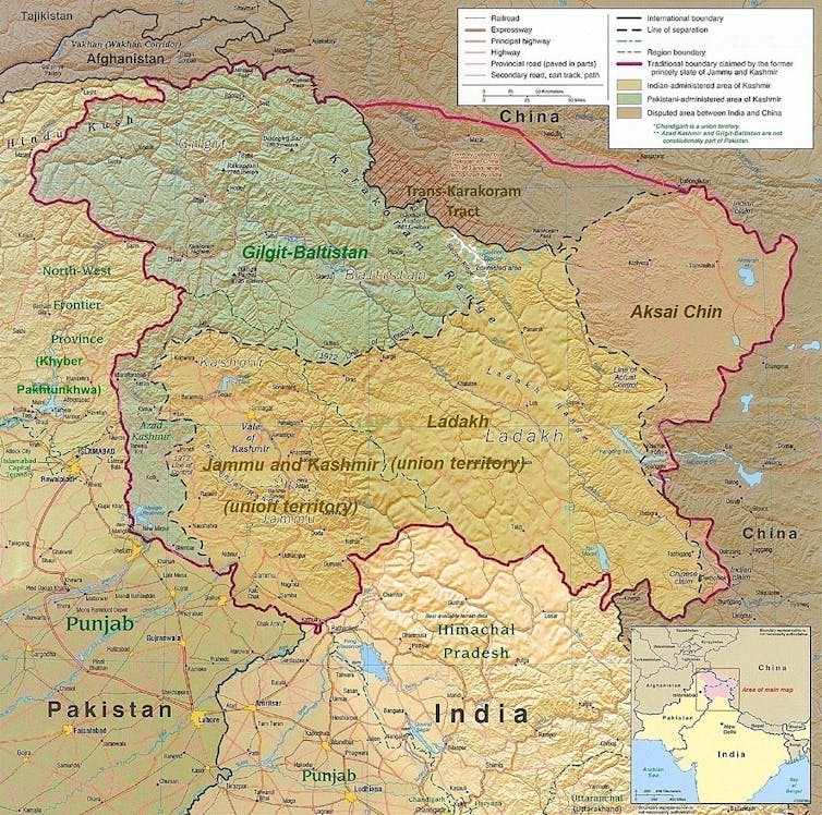 A map showing the Kashmir region.