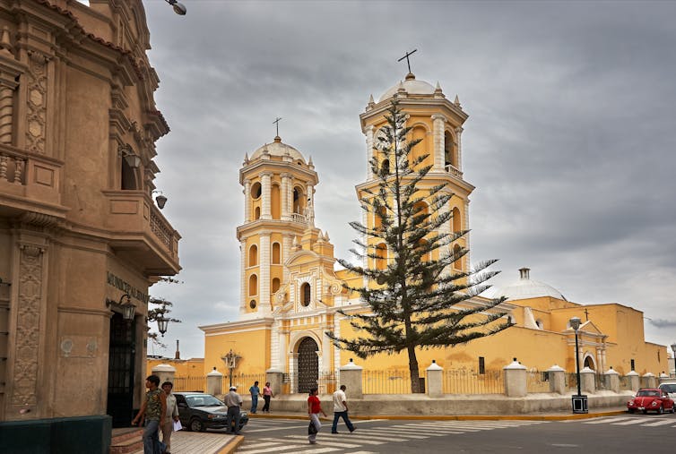 A yellow church.