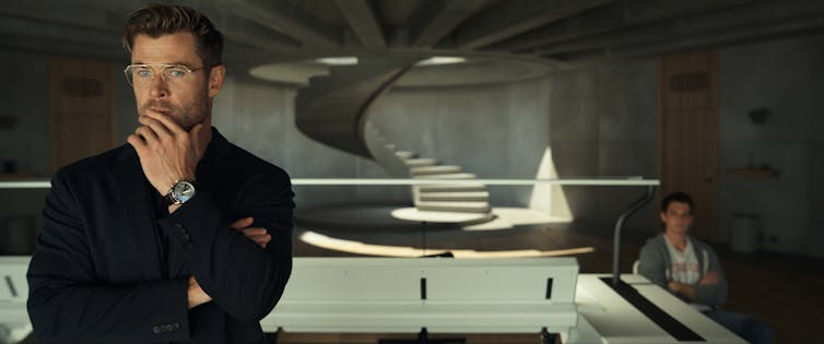Production image: Chris Hemsworth ponders something.