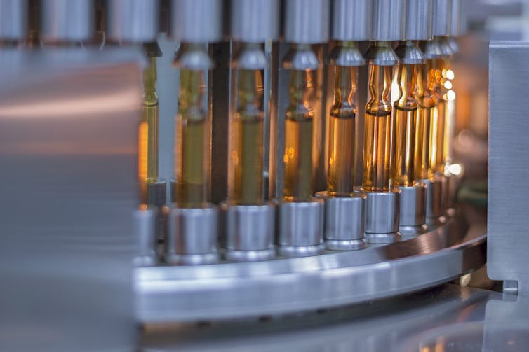 Ampules of medicine on production line
